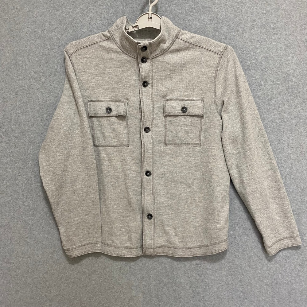 TOMMY BAHAMA Montserrat CPO Men's Medium Gray Knit Shirt Button Pockets Jacket